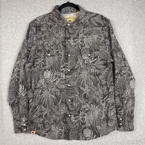 Western Aloha Shirt Mens Size L Ghost Floral Black Pearl Snap All Over Print